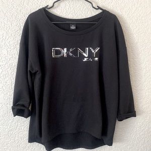 DKNY Jeans Black Sequin Logo Sweatshirt Size Large
